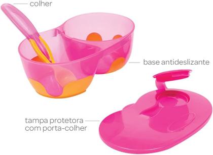Imagem de Kit Refeição Infantil com Divisória 320ml - Rosa - Buba