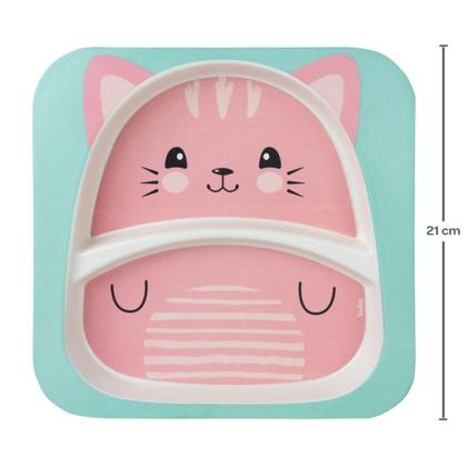 Imagem de Kit Refeição Infantil Em Bambu Gatinho Rosa Introdução Alimentar 13209 Buba
