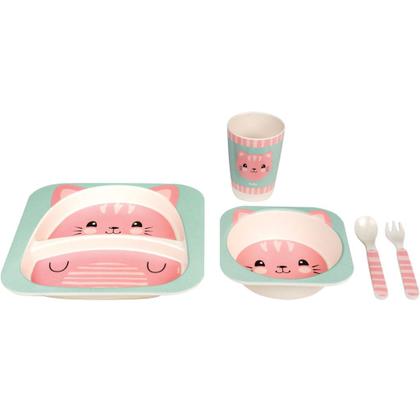 Imagem de Kit Refeição Infantil Em Bambu Gatinho Rosa Introdução Alimentar 13209 Buba