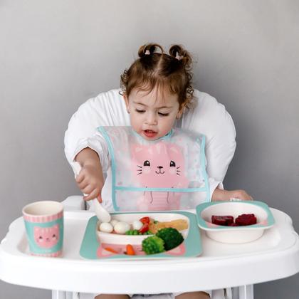 Imagem de Kit Refeição Infantil Em Bambu Gatinho Rosa Introdução Alimentar 13209 Buba