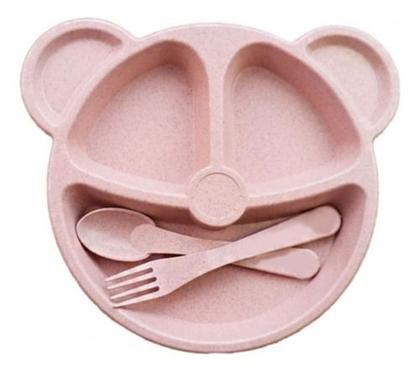 Imagem de Kit Refeição Infantil Papinha Bebê Prato Colher E Garfo Rosa