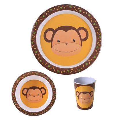 Imagem de Kit Refeição Melamina Macaco Caco 1 Prato 1 Tigela e 1 Copo