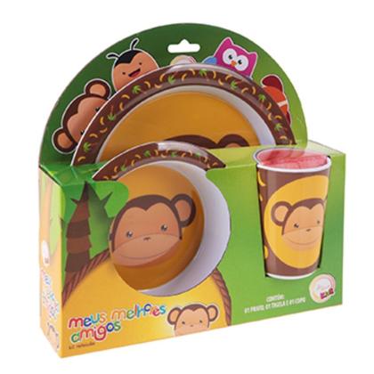 Imagem de Kit Refeição Melamina Macaco Caco 1 Prato 1 Tigela e 1 Copo