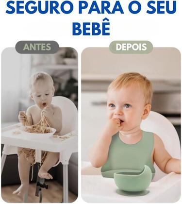 Imagem de Kit Refeição para Bebê Prato Antiderrapante com Ventosas Talheres Ergonômicos Babador Impermeável e Copo de Silicone