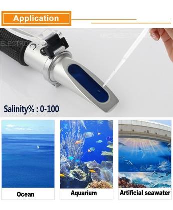 Imagem de Kit Refratômetro Para Água Salgada Medidor De Salinidade e Densidade Com Termômetro Externo Preto