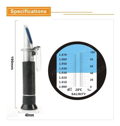Imagem de Kit Refratômetro Para Água Salgada Medidor De Salinidade e Densidade Com Termômetro Externo Preto