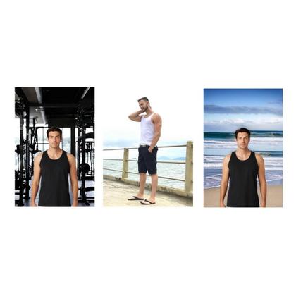 Imagem de Kit Regata Academia Fitness Masculina Corrida ALGODÃO + Shorts Tactel ELASTANO 713