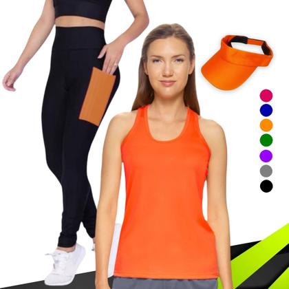 Imagem de Kit  REGATA DRY Tecido Furadinho + CALÇA leg LEGGING BOLSOS + Viseira DRY Conjunto Fitness 1006