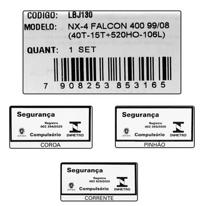 Imagem de Kit Relação Nx 400 Falcon Com Retentor Aço 1045 Lbj