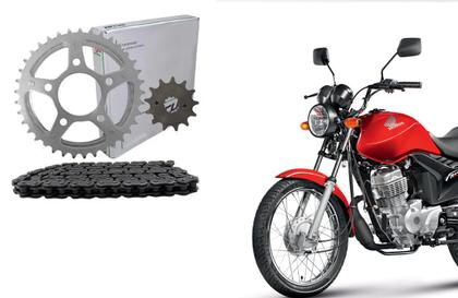 Imagem de Kit Relação Tração Corrente Coroa Pinhão Scud Cg Titan Fan 125 Ano 2000 Até 2008 Aço 1045 Reforçada H