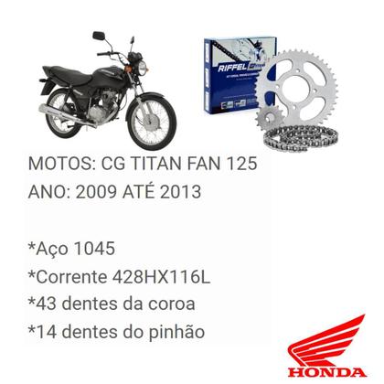 Imagem de Kit Relação Tração Transmissão Cg Titan Fan 125 2009 2010 2011 2012 2013 Original Riffel