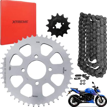 Imagem de Kit Relação Transmissão Dafra Apache 200 Rtr 2017 Em Diante Com Retentor Vaz+Maxx Premium