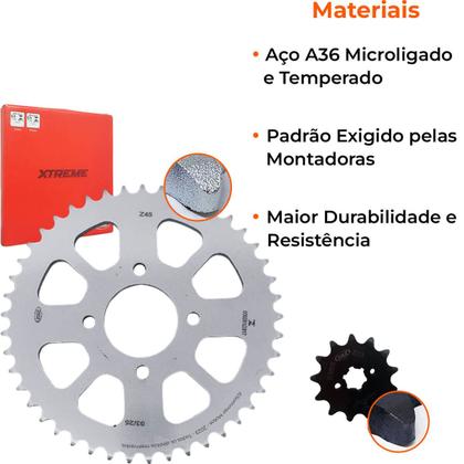 Imagem de Kit Relação Transmissão Dafra Apache 200 Rtr 2017 Em Diante Com Retentor Vaz+Maxx Premium