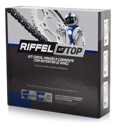 Imagem de Kit Relação Transmissão Tração Moto Riffel Biz 125 Biz 110i Com Retentor Aço 1045
