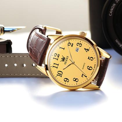 Imagem de Kit Relógio Casual Olevs Masculino Gold + Bracelete Âncora