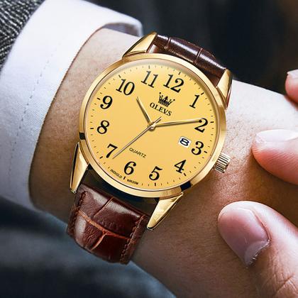 Imagem de Kit Relógio Casual Olevs Masculino Gold + Bracelete Âncora