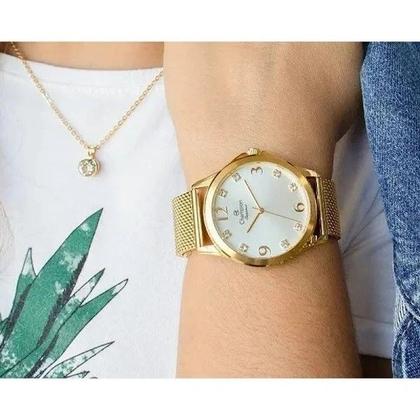 Imagem de Kit Relógio Champion CN27465E Feminino Dourado Colar Brinco