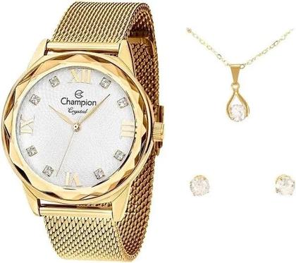 Imagem de Kit Relógio Champion CN27465E Feminino Dourado Colar Brinco