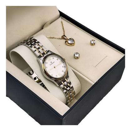 Imagem de Kit Relógio Champion Feminino Pequeno com Colar e Pulseira Original Prata e Dourado com Nota Fiscal