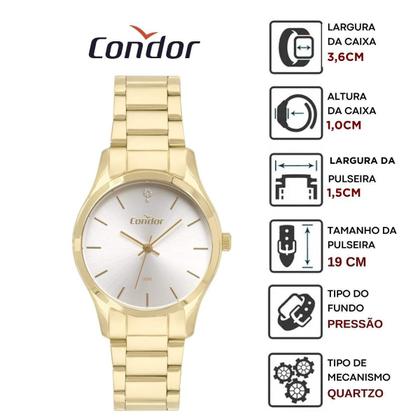 Imagem de Kit Relógio Condor Feminino Redondo Resistente Água Analógico Casual Dourado COPC21AEAD/K4B
