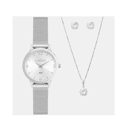 Imagem de Kit Relógio Condor Prata Feminino Co2035Ncw/K4K