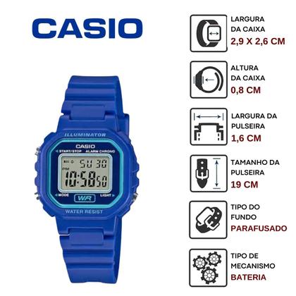 Imagem de Kit Relógio de Pulso Casio Infantil Masculino Resistente Água Calndário Alarme Digital LA-20WHS + Carrinho Miniatura