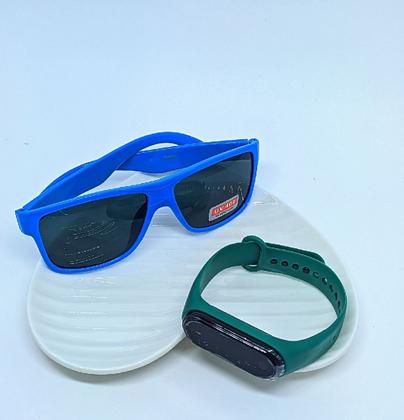 Imagem de Kit Relógio Digital Led Prova água Infantil Menino/Menina + Óculos de Sol Quadrado Flexível Colorido para Crianças