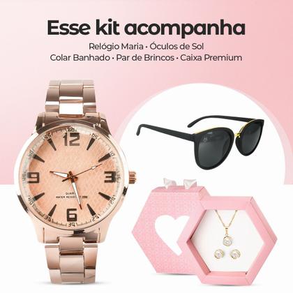 Imagem de Kit relógio Feminino banhado prova agua +oculos original