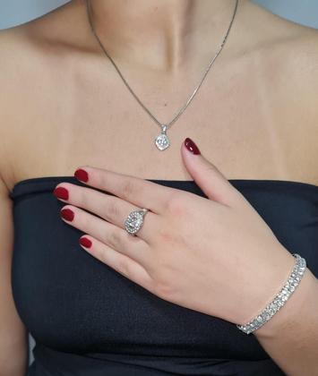 Imagem de Kit Relógio Feminino com Brilho, Brincos, Colar, Pulseira e Anel para Festas, Prateado