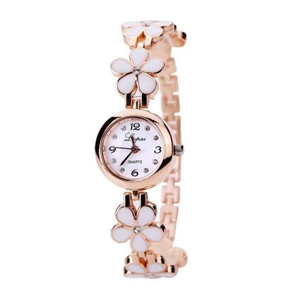 Imagem de Kit Relógio Feminino Dourado Pulseira Pedras Flor Bracelete