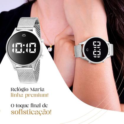 Imagem de Kit Relógio Feminino Prata Original + Conjunto Joias Aço Inox Colar, Brincos e Pulseira Tendencia - Pronto para Presente