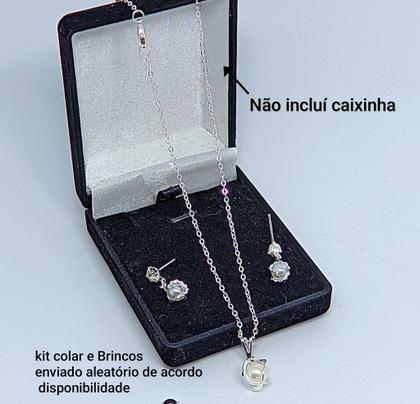 Imagem de Kit Relógio Feminino Quartz aço inox Pulseira elástica analógico Redondo + Conjunto Colar e Par Brincos Folheado a Prata