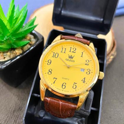 Imagem de Kit Relógio Gold Casual Masculino + Pulseira Pedras Hematita