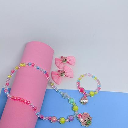 Imagem de Kit Relógio Infantil Digital Led Pisca Luz Toca Musica Princesa + Colar Pulseira Miçangas 2 Presilha de Cabelo Lacinho C