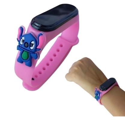 Imagem de Kit Relógio Infantil Digital Led Silicone Disney Stitch Lilo 3D + Laço Laçinho de Cabelo Presilha bico de pato Presente