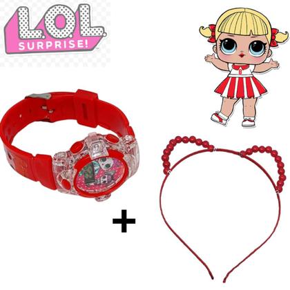 Imagem de Kit Relógio Infantil Digital Pisca Luz Led + Tiara Arquinho de Cabelo festa Aniversario Princesas Minnie Barbie Presente