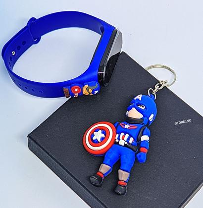 Imagem de Kit Relógio Infantil Digital Silicone Ajustável Crianças + Chaveiro Mini Boneco 3D Emborrachado Super Heróis Lilo Stitch