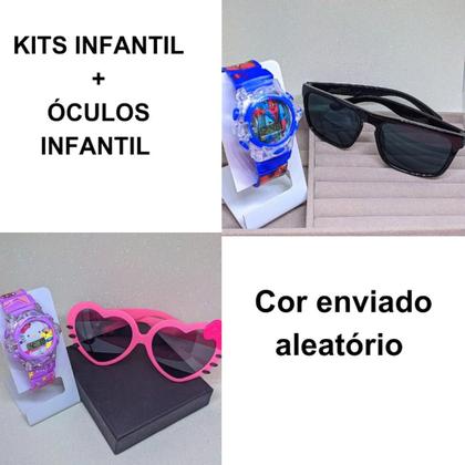 Imagem de kit Relógio Infantil Pisca Toca Musical Personagem Disney Homem aranha Frozen Stitch Sonic Menina e Menino mais Óculos de Sol crianças Presente
