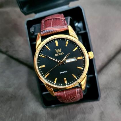 Imagem de Kit Relógio Masculino Social Olevs Gold + Pulseira Bracelete 