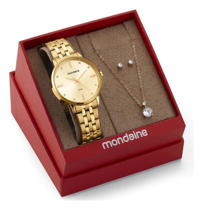 Imagem de Kit Relógio Mondaine Feminino com Colar e Brincos 32598LPMKDE1K1