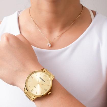 Imagem de Kit Relógio Mondaine Feminino com Colar e Brincos 32600LPMKDE1K1