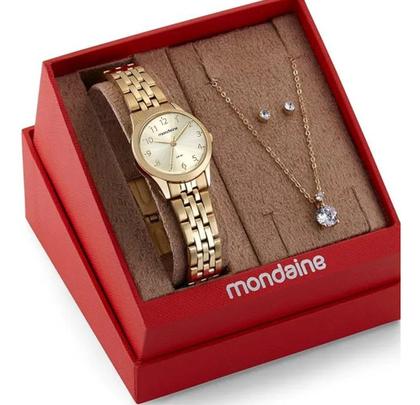 Imagem de Kit Relógio Mondaine Feminino com Colar e Brincos 32608LPMKDE1K1