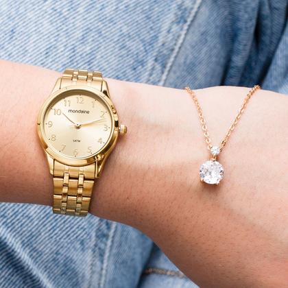 Imagem de Kit Relógio Mondaine Feminino com Colar e Brincos 32608LPMKDE1K1