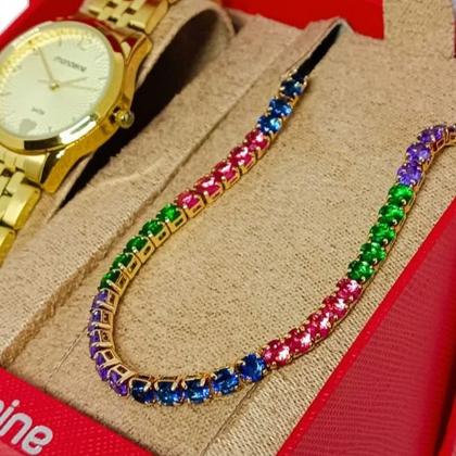 Imagem de Kit Relógio Mondaine Feminino Original Dourado Numerico À Prova D'Água com NF Pulseira 795D