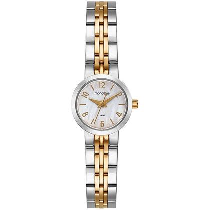 Imagem de Kit Relógio Mondaine Feminino Prata e Dourado com Mini-bag 99817LPMVBE3