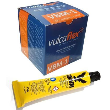 Imagem de Kit Remendo Vbm 01 Vulcaflex Cx C/ 100 Unid + 1 Cola Unium