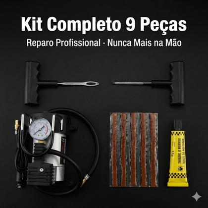 Imagem de Kit Reparo Carro & Moto Compressor De Ar 12v + Reparo Pneu Com Cola