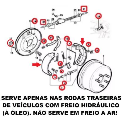 Imagem de Kit reparo da sapata patim com lona fibra tambor freio traseiro f4000 - d40 - gmc 6100 6150  volare a5 a6  vw 5140 5150