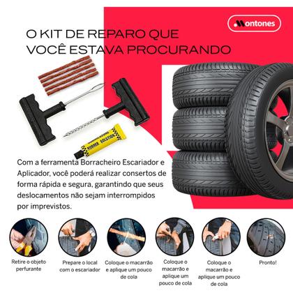 Imagem de Kit Reparo de Pneus Furado Macarrão para Carro e Moto sem Câmara