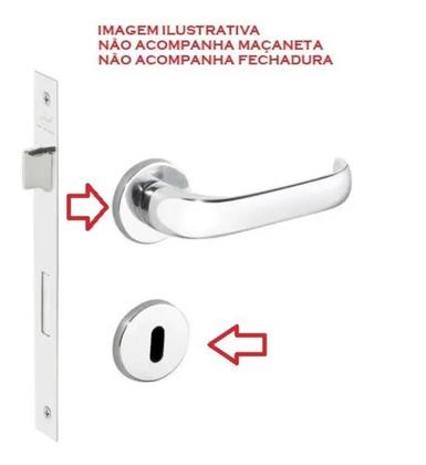 Imagem de Kit Reparo Espelho Roseta Avulsa fechadura porta chave interna Quarto Sala Cromado inox polido